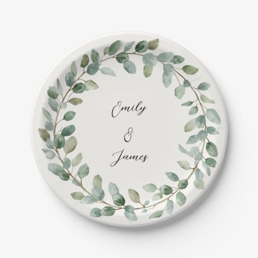 Elegante botanische groen bruiloft papier Borden Papieren Bordje (Voorkant)