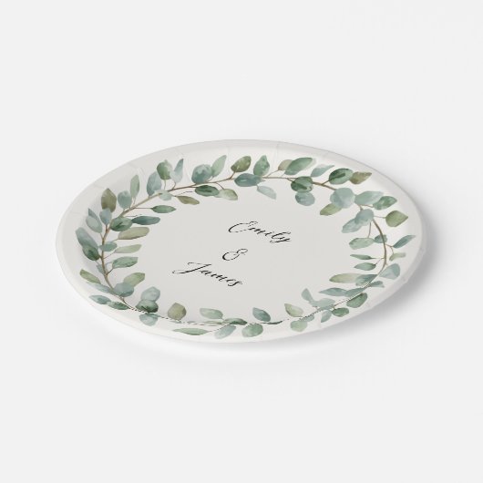 Elegante botanische groen bruiloft papier Borden Papieren Bordje (Gekanteld)