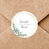 Elegante Botanische Groen Goud Blad Bruiloft Favor Ronde Sticker