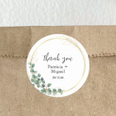Elegante Botanische groen gouden bruiloft dank u Ronde Sticker