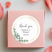 Elegante Botanische groen gouden bruiloft dank u Ronde Sticker