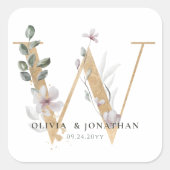 Elegante Botanische groen gouden bruiloft gunst Vierkante Sticker (Voorkant)