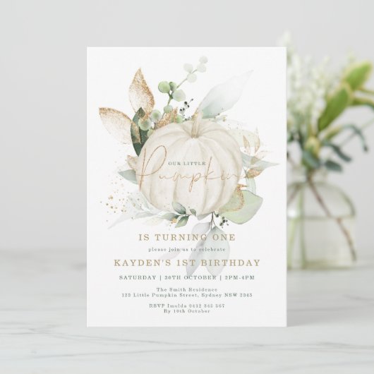 Elegante botanische groen gouden pompoen verjaarda kaart (Staand voorkant)