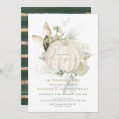 Elegante botanische groen gouden pompoen verjaarda kaart (Voorkant / Achterkant)