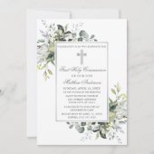 Elegante botanische groen Heilige Communie zilver Kaart (Voorkant)