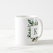 Elegante botanische groen kader monogram koffiemok (Voorkant rechts)