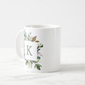 Elegante botanische groen kader monogram koffiemok (Voorkant links)