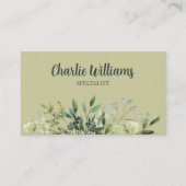 Elegante botanische groene bladeren aardse boho visitekaartje (Voorkant)