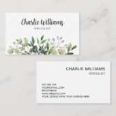 Elegante botanische groene bladeren wit visitekaartje (Voorkant / Achterkant)