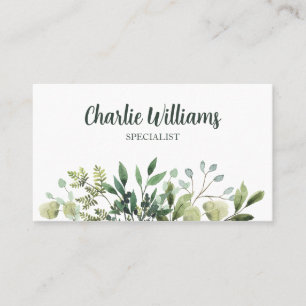 Elegante botanische groene bladeren wit visitekaartje
