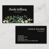 Elegante botanische groene bladeren zwart visitekaartje (Voorkant / Achterkant)