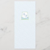 Elegante Botanische Groene Blauwe Monogram Bruilof Menu (Achterkant)