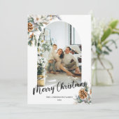 Elegante botanische groene boog & kerstfoto feestdagenkaart (Staand voorkant)