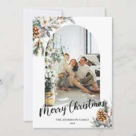 Elegante botanische groene boog & kerstfoto feestdagenkaart
