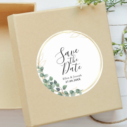 Elegante Botanische Groene Bruiloft Save The Date Ronde Sticker