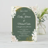 Elegante botanische groene en gouden bruiloft uitn kaart (Staand voorkant)