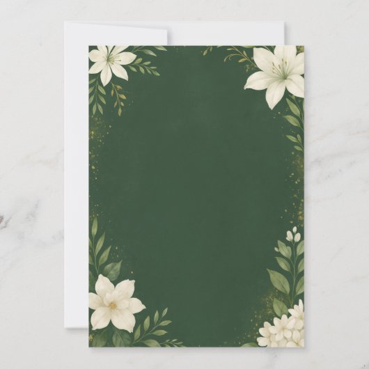 Elegante botanische groene en gouden bruiloft uitn kaart (Achterkant)