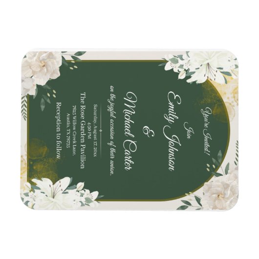 Elegante botanische groene en gouden bruiloft uitn magneet (Horizontaal)