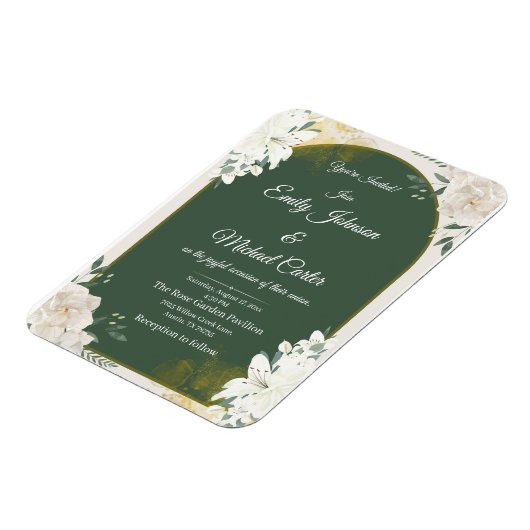 Elegante botanische groene en gouden bruiloft uitn magneet (Linkerzijde)