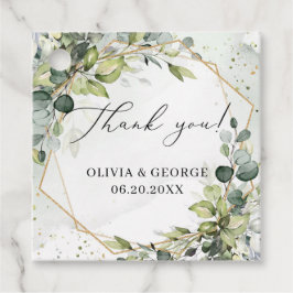 Elegante botanische groene eucalyptus goud geometr bedankjes labels