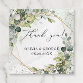Elegante botanische groene eucalyptus goud geometr bedankjes labels (Voorkant)