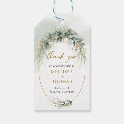 Elegante botanische groene eucalyptus goud geometr cadeaulabel (Achterkant)