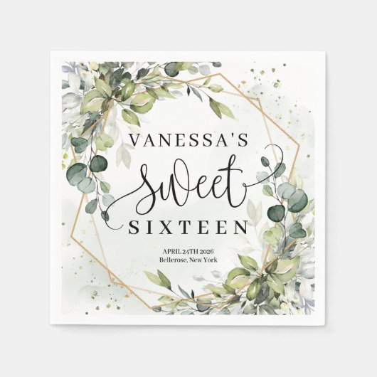 Elegante botanische groene eucalyptus goud Sweet 1 Servet (Voorkant)