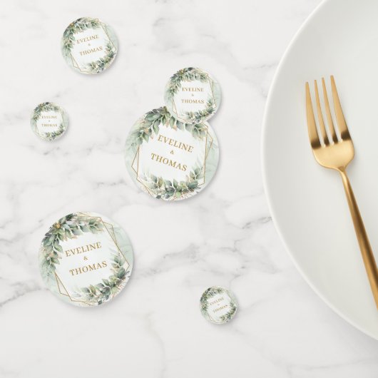 Elegante botanische groene eucalyptus gouden bruil confetti (Groep)