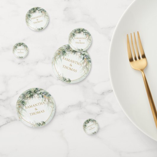 Elegante botanische groene eucalyptus gouden bruil confetti (Groep)