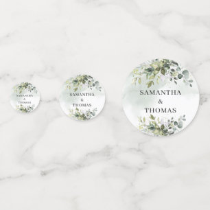 Elegante botanische groene eucalyptus gouden bruil confetti