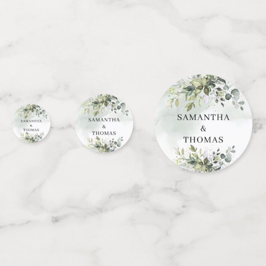 Elegante botanische groene eucalyptus gouden bruil confetti (Voorkanten)