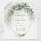 Elegante botanische groene eucalyptus gouden geome wijn etiket (Enkel label)