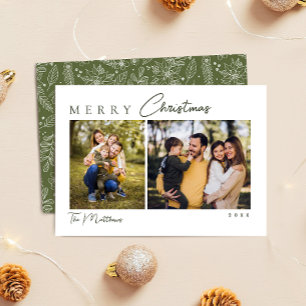 Elegante Botanische Groene Familie Foto Kerstmis Feestdagenkaart