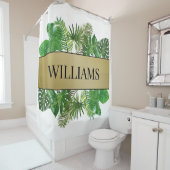 Elegante botanische groene faux gouden palmblad douchegordijn (In situ)