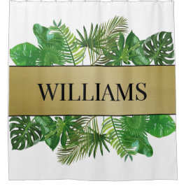 Elegante botanische groene faux gouden palmblad douchegordijn