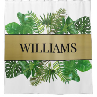 Elegante botanische groene faux gouden palmblad douchegordijn