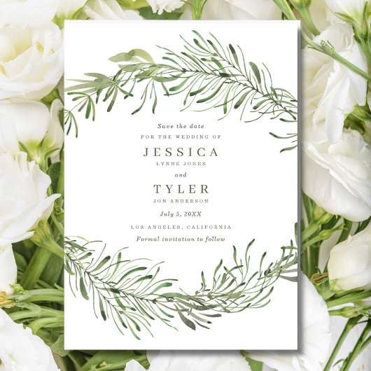 Elegante Botanische Groene Foto Bruiloft Save The Date