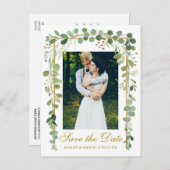 Elegante Botanische Groene Foto Goud Sla de datum Aankondigingskaart (Voorkant / Achterkant)