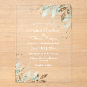 Elegante botanische groene gouden bladeren bruilof acryl uitnodigingen (Voorkant)