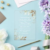 Elegante botanische groene gouden bladeren bruilof acryl uitnodigingen (Insitu (Huwelijk))