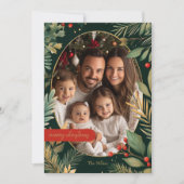 Elegante botanische groene gouden gebladerte Xmas  Feestdagenkaart (Voorkant)