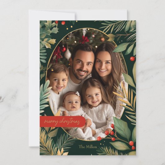 Elegante botanische groene gouden gebladerte Xmas  Feestdagenkaart (Voorkant)