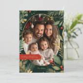 Elegante botanische groene gouden gebladerte Xmas  Feestdagenkaart (Staand voorkant)