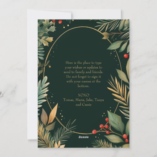 Elegante botanische groene gouden gebladerte Xmas  Feestdagenkaart (Achterkant)