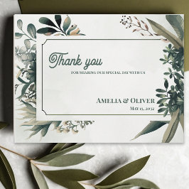 Elegante Botanische Groene Huwelijks Dankjewel Briefkaart