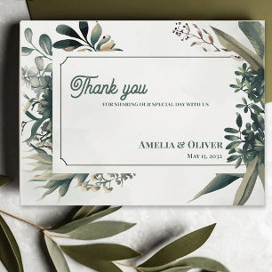 Elegante Botanische Groene Huwelijks Dankjewel Briefkaart