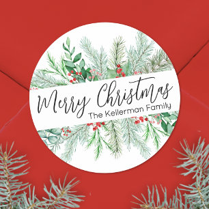 Elegante botanische groene kerst ronde sticker