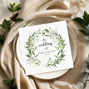 Elegante botanische groene krans bruiloft servet