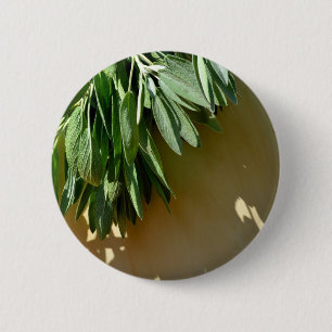 Elegante botanische groene kruiden bladeren salie ronde button 5,7 cm