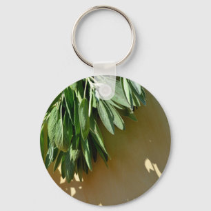 Elegante botanische groene kruiden bladeren salie sleutelhanger
